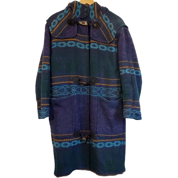 *RARE* Vintage Woolrich Navajo Wool Blend Blanket-Style Hooded Coat - Picture 1 of 8